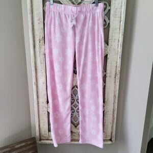 Charmour Women's Elastic Waist Fleece Loungewear Pajama Pants in Pink Snowflake